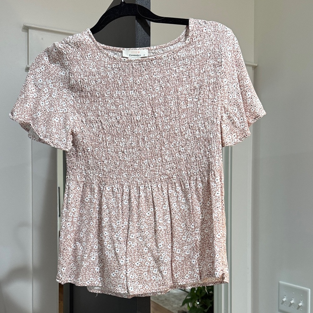 URBAN Romantics Floral Smocked Blouse - Pink and White